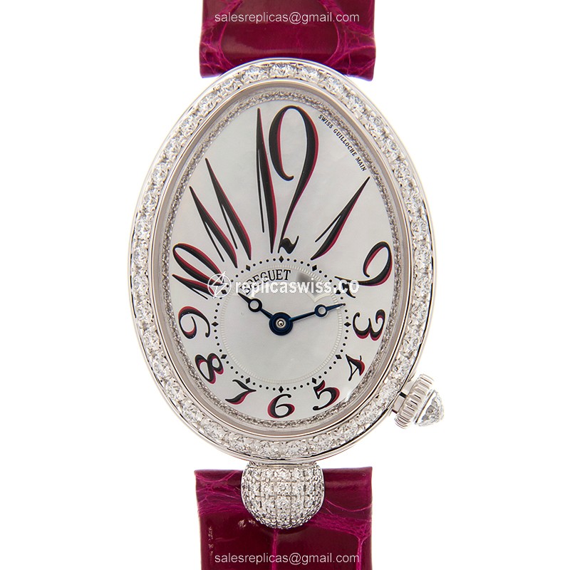 Breguet REINE DE NAPLES Replica - Automatic 18kt White Gold - White Dial, Red Alligator Strap - Luxury Replica REINE DE NAPLES Watch