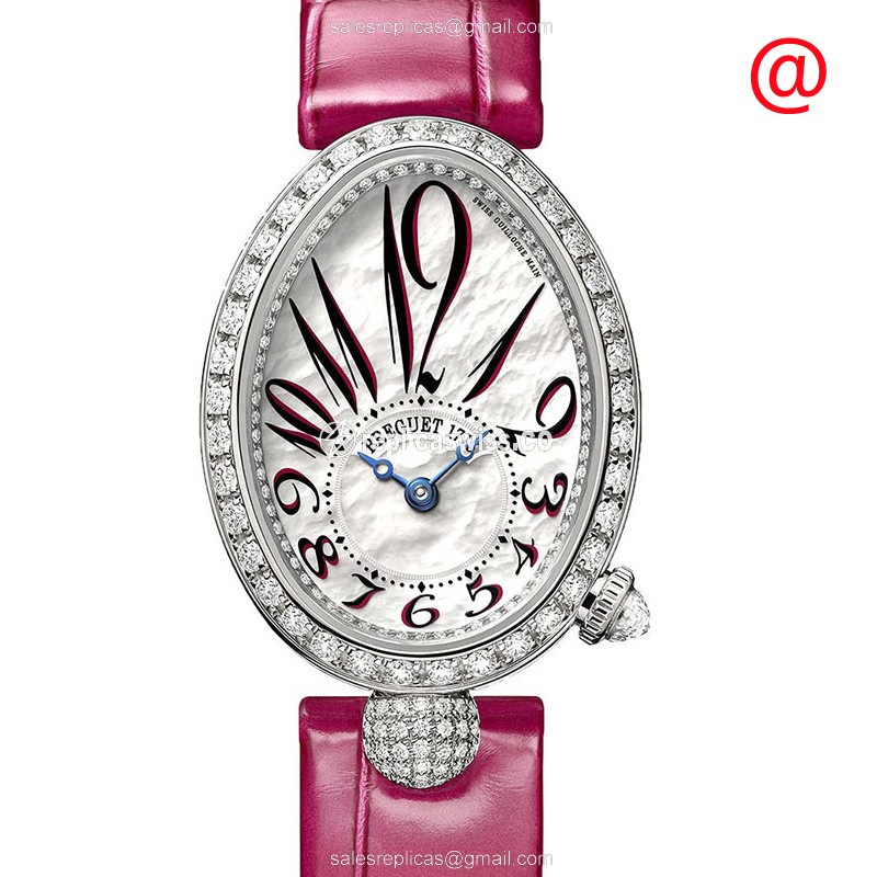 Breguet REINE DE NAPLES Replica - Automatic - 18kt White Gold - Diamond - White Dial - Pink Alligator Strap - Luxury Replica REINE DE NAPLES Watch
