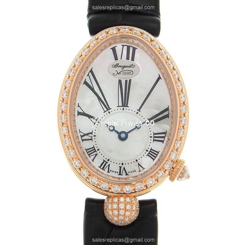 Breguet 8928BR/51/944/DD0D REINE DE NAPLES - Automatic 18kt Rose Gold - White Dial - Black Alligator Strap - Clasp - Luxury Replica REINE DE NAPLES Watch