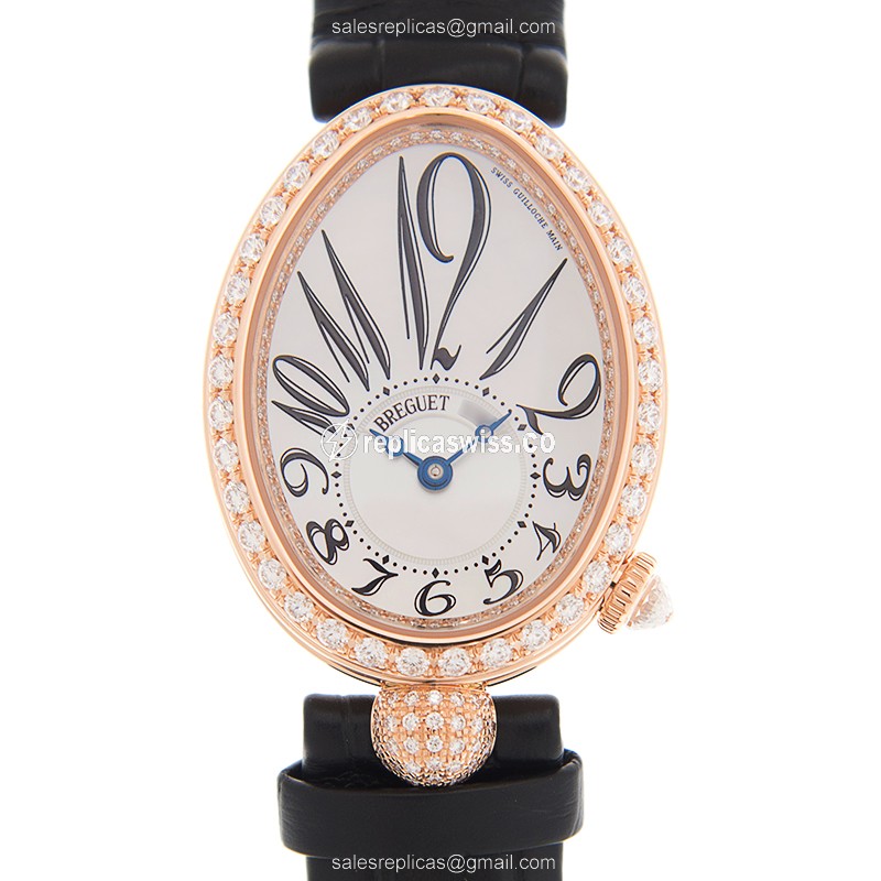 Breguet 8928BR/5W/944/DD0D REINE DE NAPLES - Automatic - Rose Gold - Diamonds - White Dial - Leather Strap - Luxury Replica REINE DE NAPLES Watch