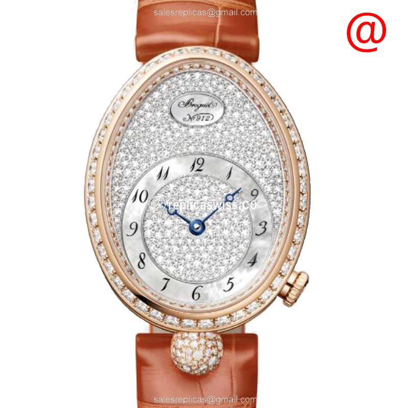 Breguet REINE DE NAPLES Replica - Automatic - 18kt Rose Gold - Diamond Dial - Brown Alligator Strap - Luxury Replica REINE DE NAPLES Watch