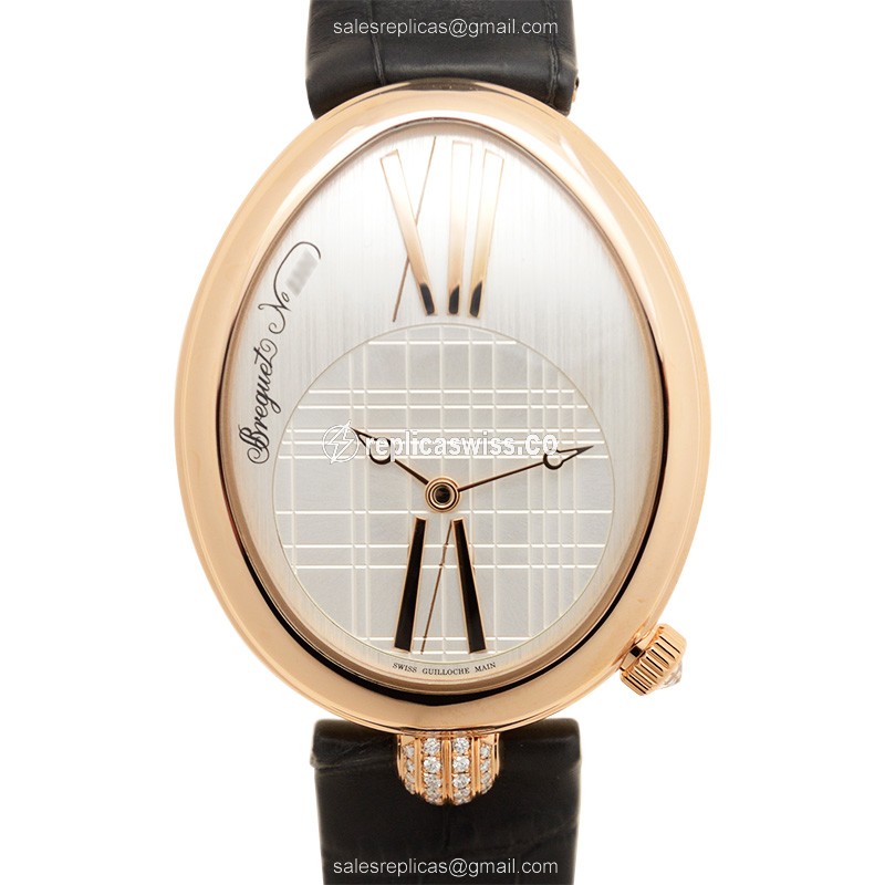 Breguet Reine De Naples Replica - Automatic - 18kt Rose Gold - Silver Dial - Black Alligator Strap - Luxury Replica REINE DE NAPLES Watch