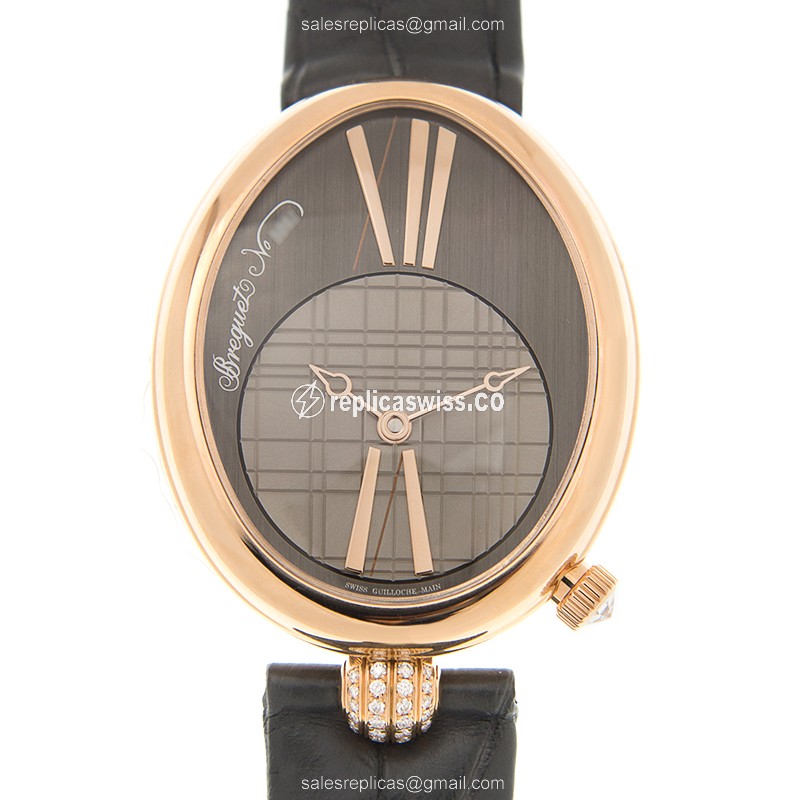 Breguet Reine de Naples Replica - Automatic - 18kt Rose Gold - Gray Dial - Grey Alligator Strap - Luxury Replica REINE DE NAPLES Watch