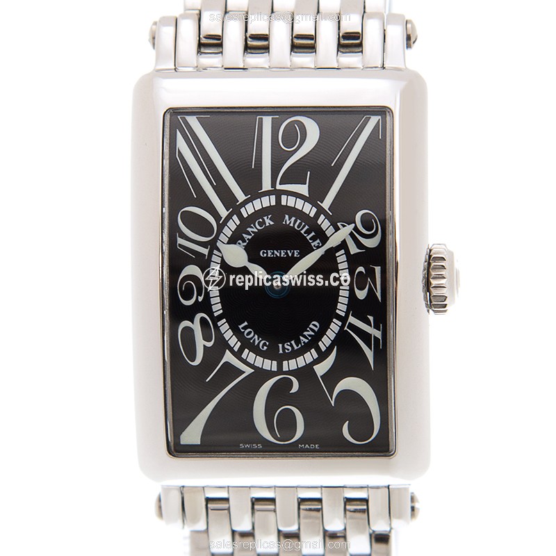 Franck Muller 902 QZ Replica - Quartz - Black Dial - Steel Case - Silver Strap - Luxury Replica LONG ISLAND Watch