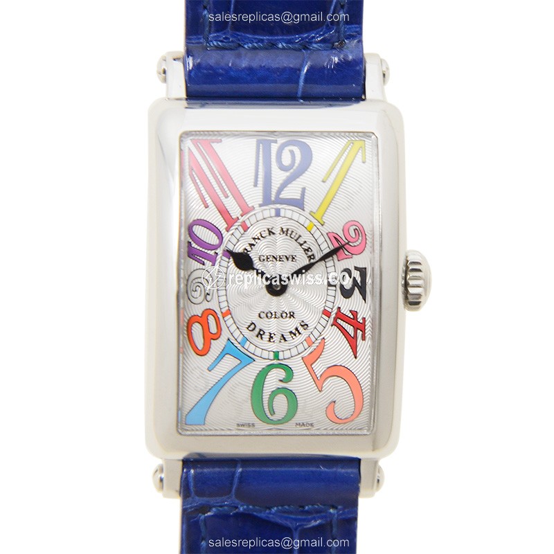 Franck Muller 902 QZ COL DRM Replica - Quartz - Stainless Steel - Silver Dial - Blue Alligator Strap - Luxury Replica LONG ISLAND Watch