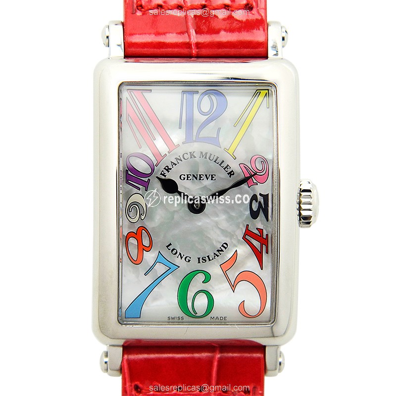 Franck Muller 902 QZ COL DRM MOP AC Replica - Quartz - Stainless Steel - Silver Dial, Red Alligator Strap