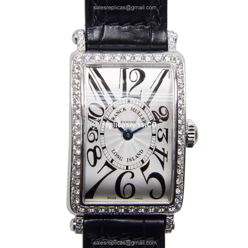 Franck Muller 902 QZ D 1R Replica - Quartz - 18kt White Gold - Diamond Silver Dial, Black Alligator Strap