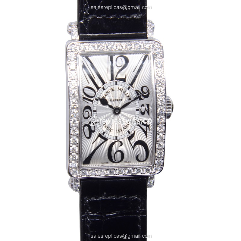Franck Muller LONG ISLAND Quartz - Diamonds - Silver Dial - Buckle Clasp - Luxury Replica LONG ISLAND Watch