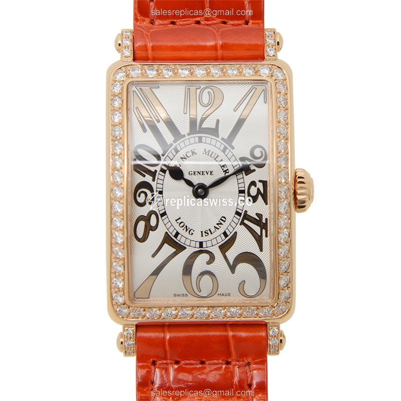 Franck Muller Long Island Replica - Quartz - 18kt Rose Gold - Diamond Accents - Silver Dial