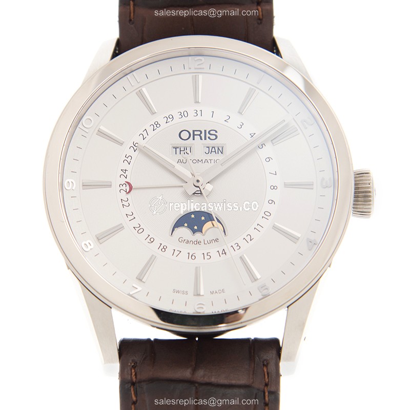 Oris Classic Date Replica - Automatic - Steel Case - Silver Dial - Brown Leather Strap - Luxury Replica CLASSIC DATE Watch