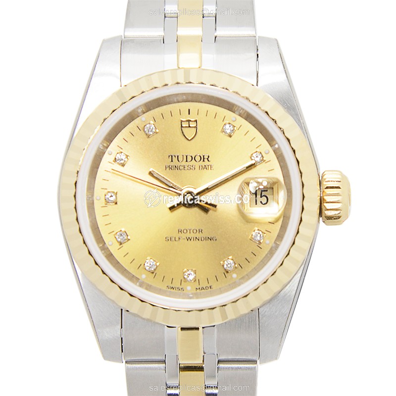 Automatic Tudor Princess Date - 18kt Gold & Steel - Gold Dial - Clasp - Luxury Replica PRINCESS DATE Watch