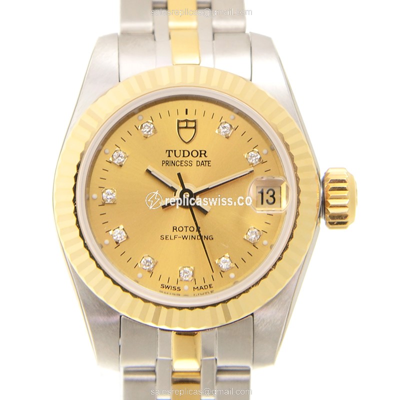 Tudor Princess Date Replica - Automatic - Gold & Steel Case - Gold Dial - Gold Strap - Luxury Replica PRINCESS DATE Watch