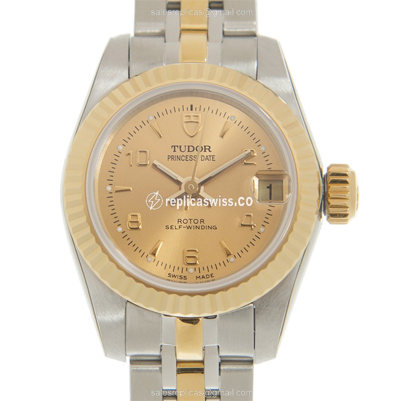 Tudor Princess Date Replica - Automatic - 18kt Gold & Steel - Gold Dial - Clasp - 18kt Gold Strap - Luxury Replica PRINCESS DATE Watch