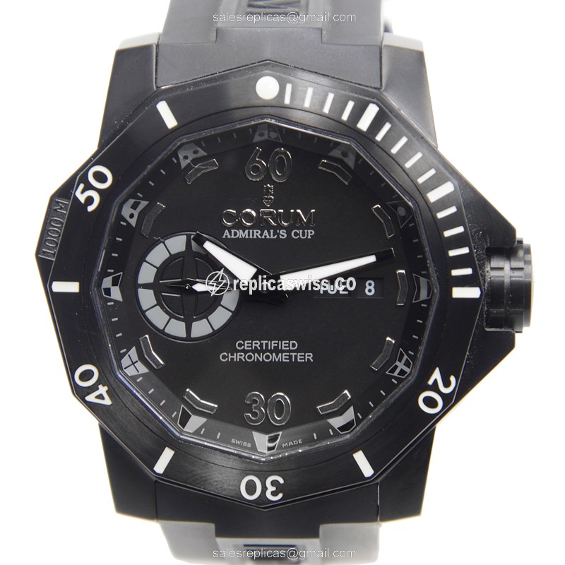 Corum Admirals Cup Replica - Automatic - Titanium Case - Black Dial - Rubber Strap - Luxury Replica ADMIRALS CUP Watch