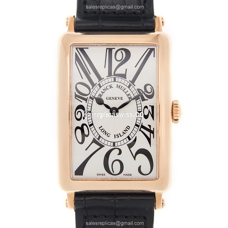 Franck Muller 952 QZ Replica - Quartz - 18kt Rose Gold Case - Silver Dial - Brown Alligator Strap