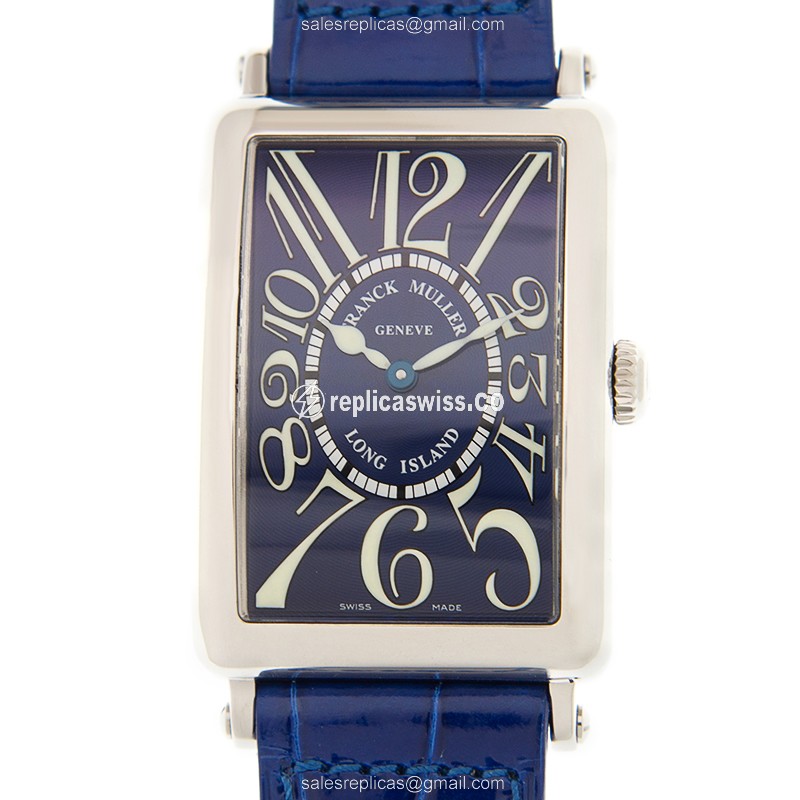 Franck Muller 952 QZ Replica - Blue Dial - Stainless Steel Case - Alligator Blue Strap - Buckle Clasp - Luxury Replica LONG ISLAND Watch