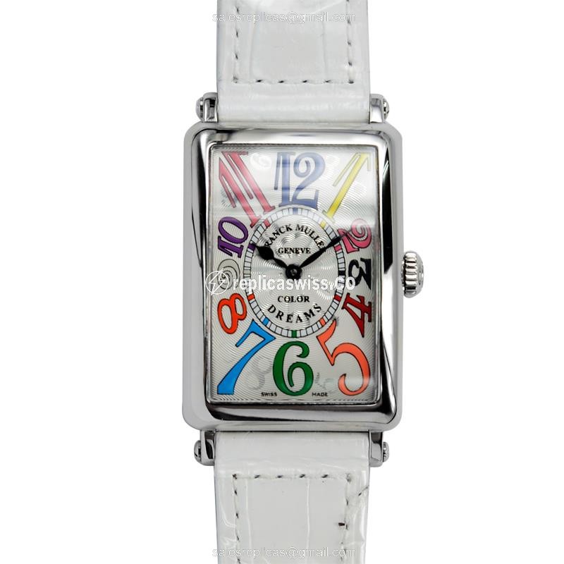 Franck Muller 952 QZ COL DR AC LONG ISLAND - Quartz - Steel Case - Silver Dial - White Alligator Strap - Luxury Replica LONG ISLAND Watch