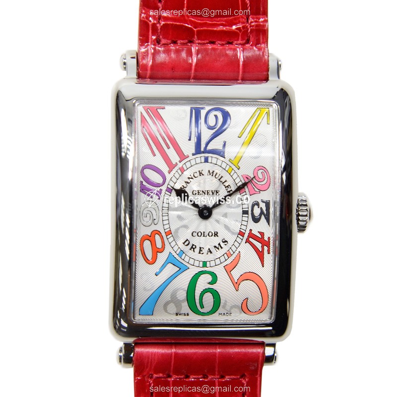Franck Muller 952 QZ COL DRM AC LONG ISLAND - Quartz, Steel, Silver Dial, Red Alligator Strap