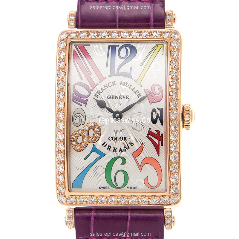 Franck Muller 952 QZ COL DRM D 1R CD8 Long Island - Quartz - 18kt Rose Gold - Diamonds - Silver Dial - Luxury Replica LONG ISLAND Watch