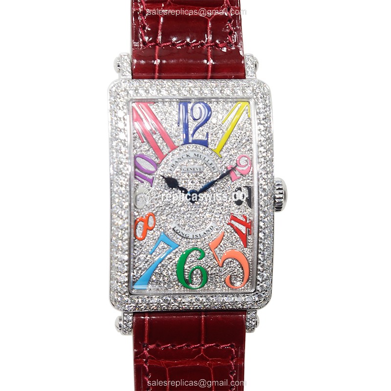 Franck Muller Long Island Replica - Quartz - Silver Dial - Red Strap