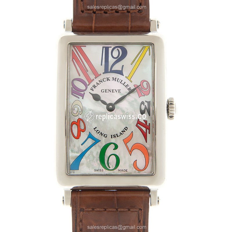 Franck Muller 952QZ COL DRM MOP Long Island - Quartz - White Dial - Alligator Brown - Buckle Clasp - Luxury Replica LONG ISLAND Watch