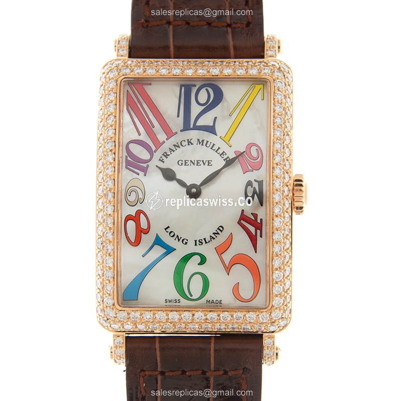Franck Muller 952 QZ COL DRM MOP D 5N Long Island Quartz - 18kt Rose Gold Case - White Dial - Brown Alligator Strap