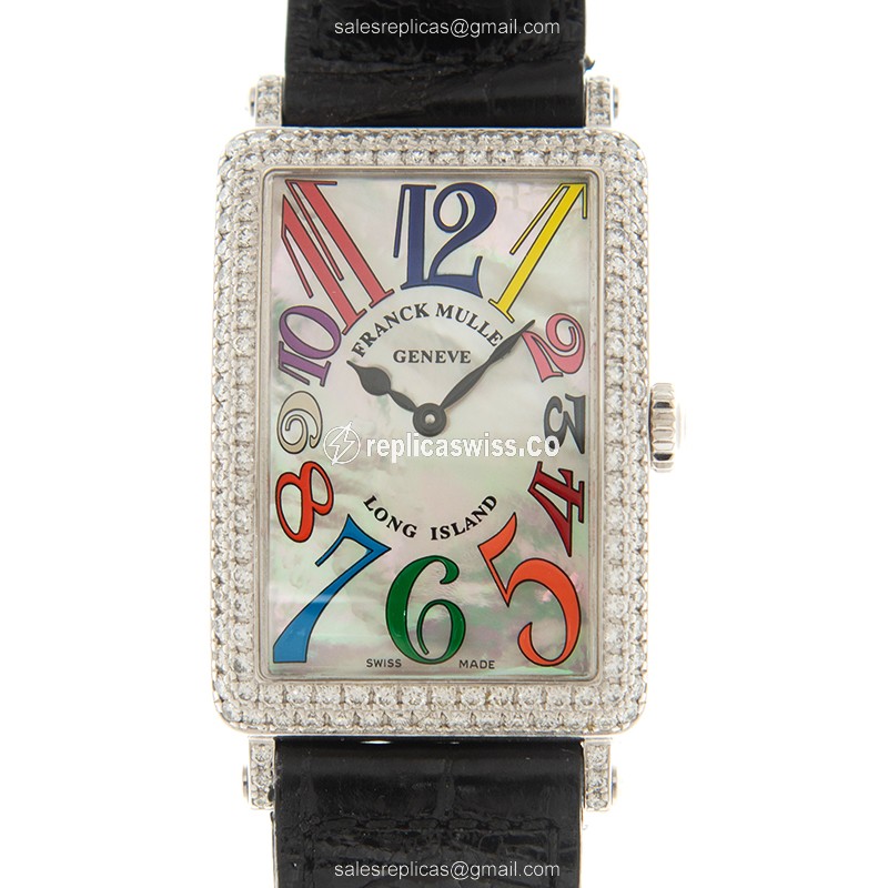 Franck Muller 952 QZ COL DRM MOP D LONG ISLAND Quartz 18kt White Gold Buckle Black Alligator Strap