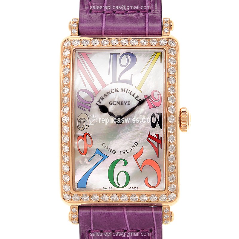 Franck Muller 952 QZ COL DRM MOP D 1R Replica - Quartz - White Dial - 18kt Rose Gold Case, Diamond Bezel - Luxury Replica LONG ISLAND Watch