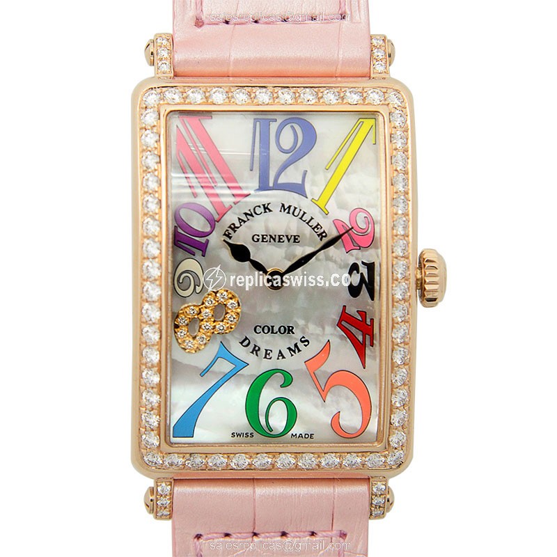 Franck Muller 952 QZ COL DRM MOP D 1R CD8 Long Island - Quartz - 18kt Rose Gold - Diamonds - Silver Dial - Luxury Replica LONG ISLAND Watch