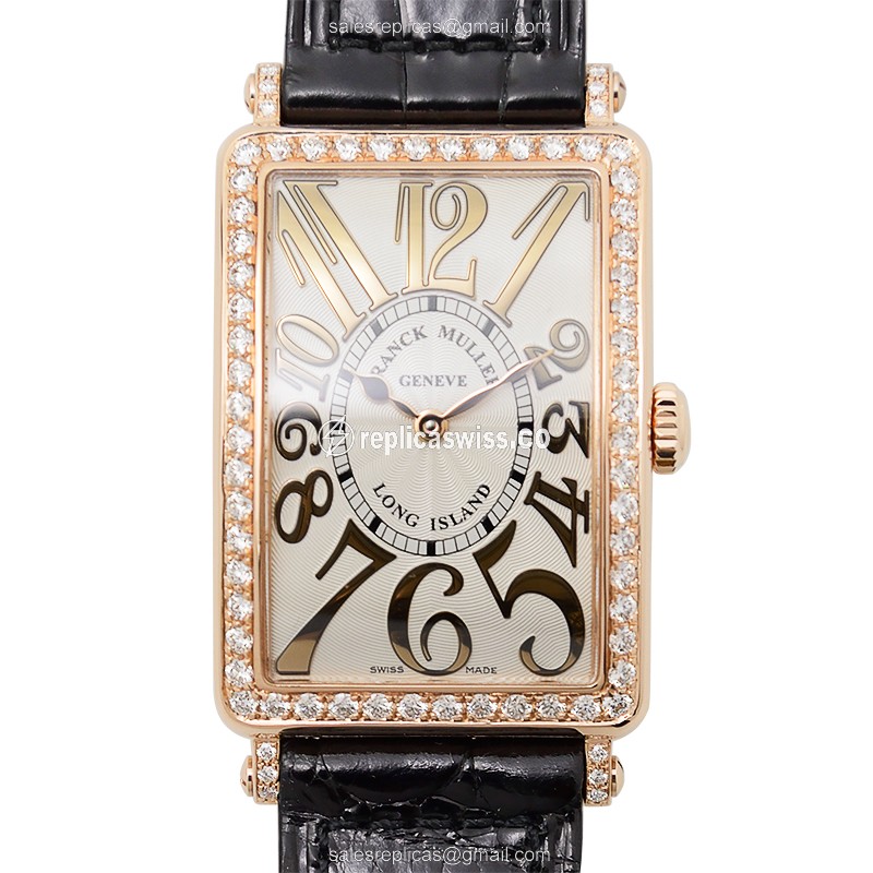 Franck Muller Long Island 952 QZ D 1R REL Quartz - 18kt Rose Gold - Diamond Bezel - White Dial - Alligator Black Buckle