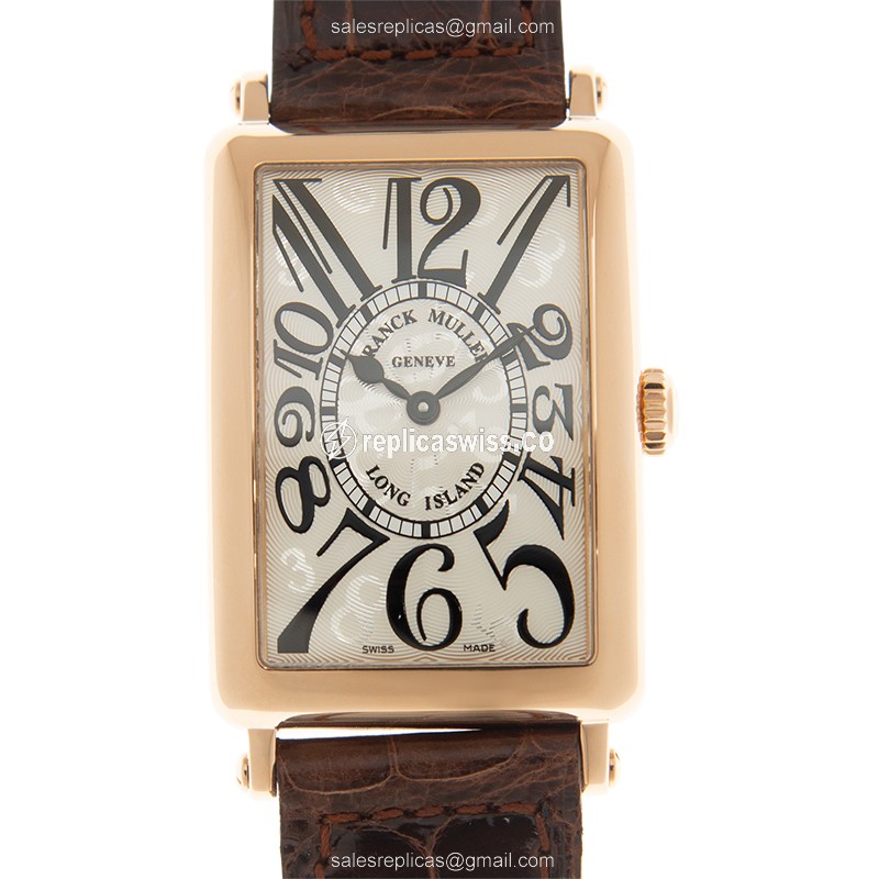 Franck Muller 952 QZ HO Replica - Quartz - 18kt Rose Gold - White Dial, Brown Leather Strap