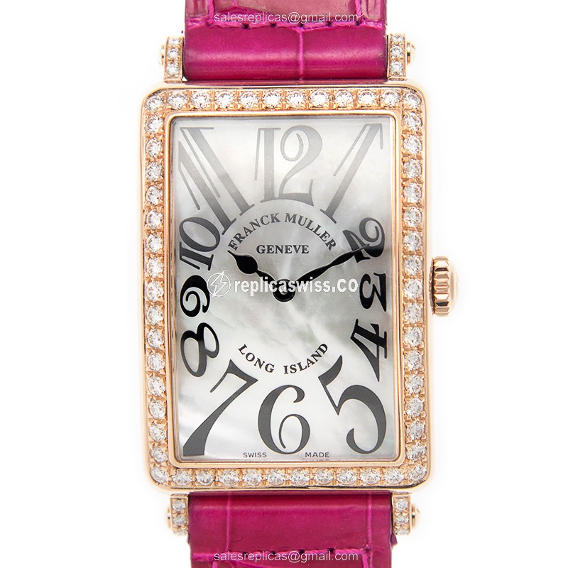 Franck Muller 952 QZ LONG ISLAND - Quartz - 18kt Rose Gold - Diamond Dial - Pink Alligator Buckle - Luxury Replica LONG ISLAND Watch