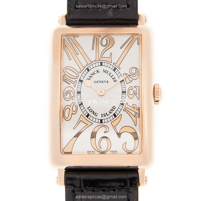 Franck Muller 952 QZ REL - Quartz - 18kt Rose Gold - Silver Dial - Alligator Black Buckle - Luxury Replica LONG ISLAND Watch