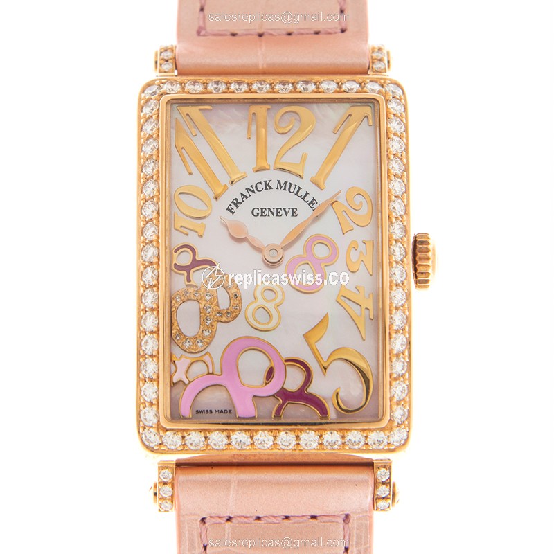 Franck Muller 952 QZ REL 8CD MOP RS D 1R (5N)-PINK LONG ISLAND Quartz 18kt Rose Gold & Diamonds