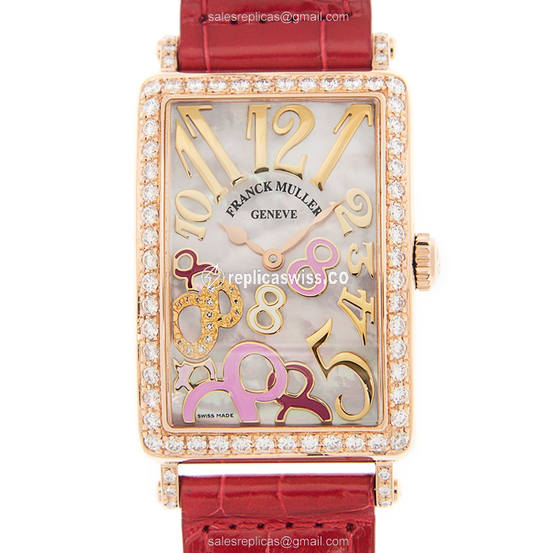 Franck Muller 952 QZ REL 8CD MOP RS D 1R5N LONG ISLAND - Quartz - 18kt Rose Gold - Diamonds - White Dial, Buckle Clasp