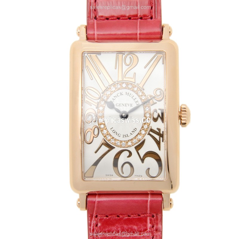 Franck Muller 952 QZ REL CD 1R LONG ISLAND - Quartz, 18kt Gold Case, Silver Dial, Leather Strap