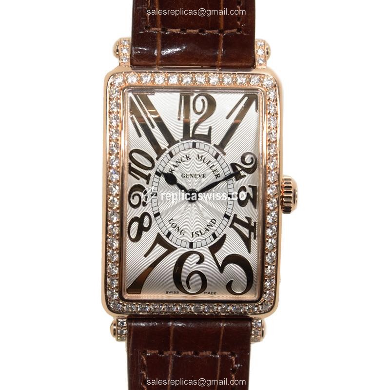 Franck Muller 952 QZ REL D 1R LONG ISLAND - Quartz - 18kt Rose Gold - Diamonds - Silver Dial - Luxury Replica LONG ISLAND Watch
