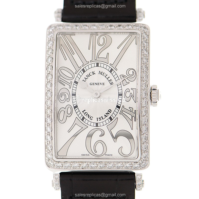 Franck Muller 952 QZ REL D 1R LONG ISLAND Quartz - White Dial - Diamond Case - Black Alligator Buckle