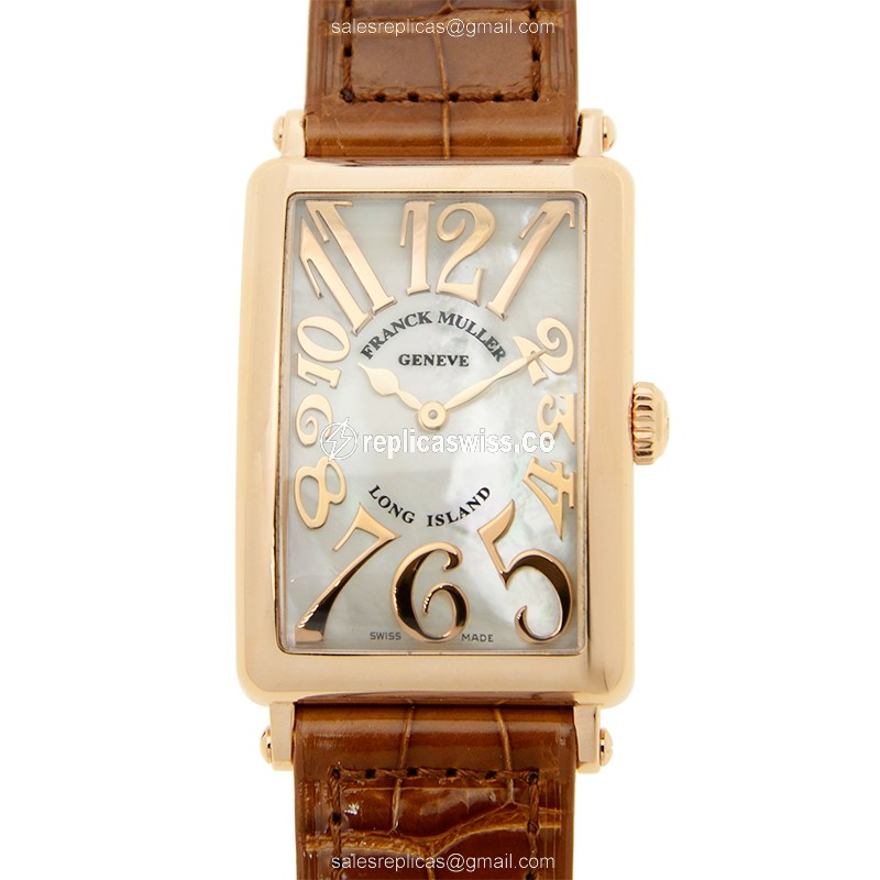 Franck Muller 952 QZ REL MOP - Quartz - 18kt Rose Gold - White Dial - Leather Brown Strap - Luxury Replica LONG ISLAND Watch
