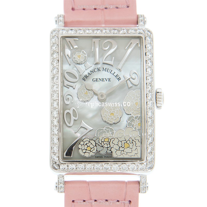 Franck Muller 952 QZ REL MOP BC D 1R LS AC Quartz - Diamonds Case - White Dial - Buckle Clasp - Pink Alligator Strap