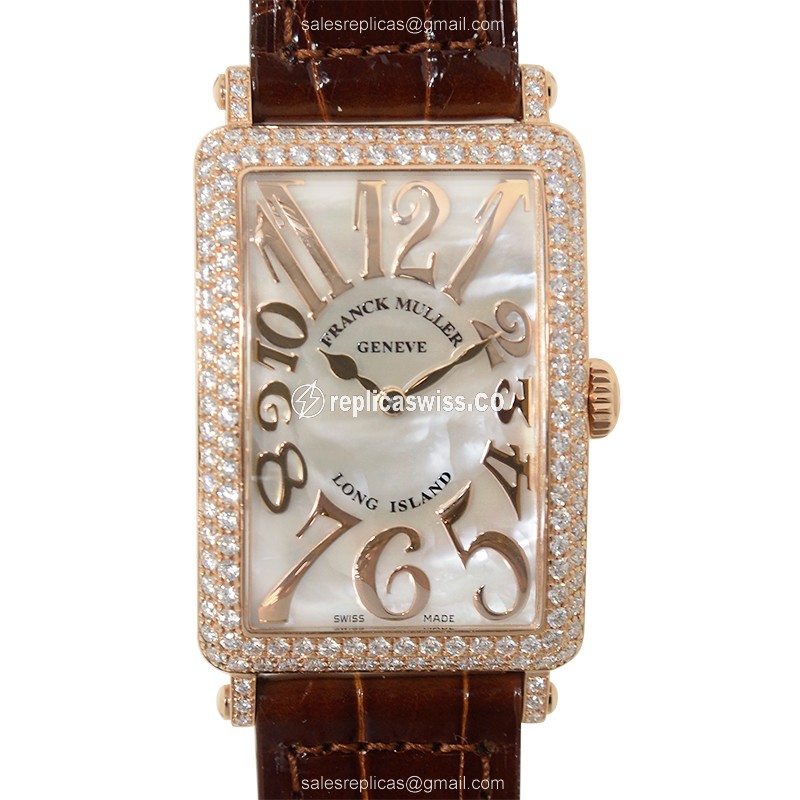 Franck Muller 952 QZ REL MOP D 5N Long Island - Quartz - Rose Gold Case - Diamond Accents - White Dial