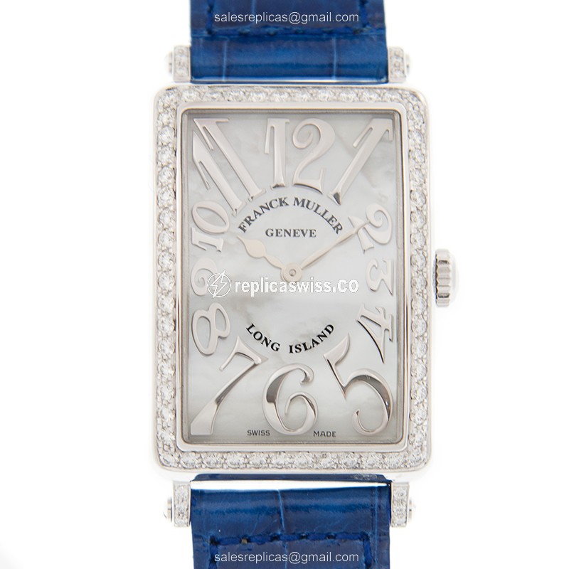 Franck Muller 952 QZ REL MOP D 1R LONG ISLAND Quartz - White Dial - Blue Alligator Buckle