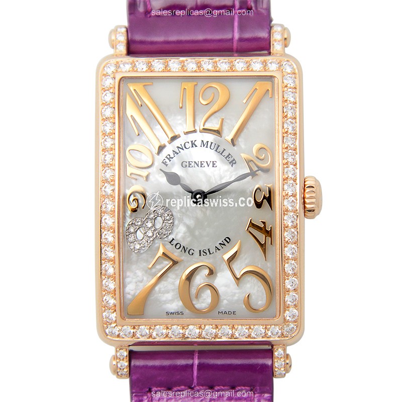 Franck Muller 952 QZ REL MOP D 1R CD8 NI LONG ISLAND - Quartz 18kt Rose Gold Buckle Purple Alligator