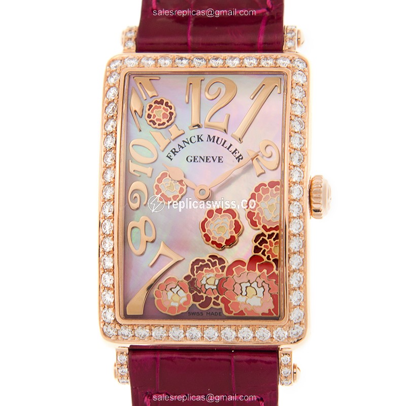 Franck Muller 952 QZ REL MOP RG D 1R LONG ISLAND - Quartz - 18kt Rose Gold - Diamonds - White Dial - Buckle Clasp