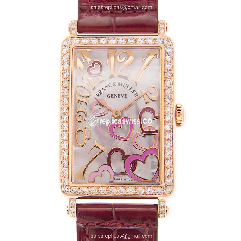 Franck Muller 952 QZ REL MOP RS D 1R CRASY HEART Replica - Quartz - 18kt Gold - White Dial, Diamond Bezel