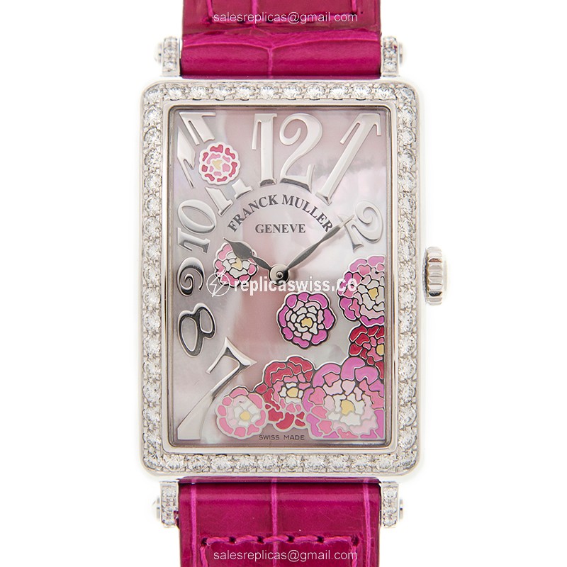 Franck Muller Long Island Replica - Quartz - Diamond Case - White Dial - Alligator Strap - Luxury Replica LONG ISLAND Watch