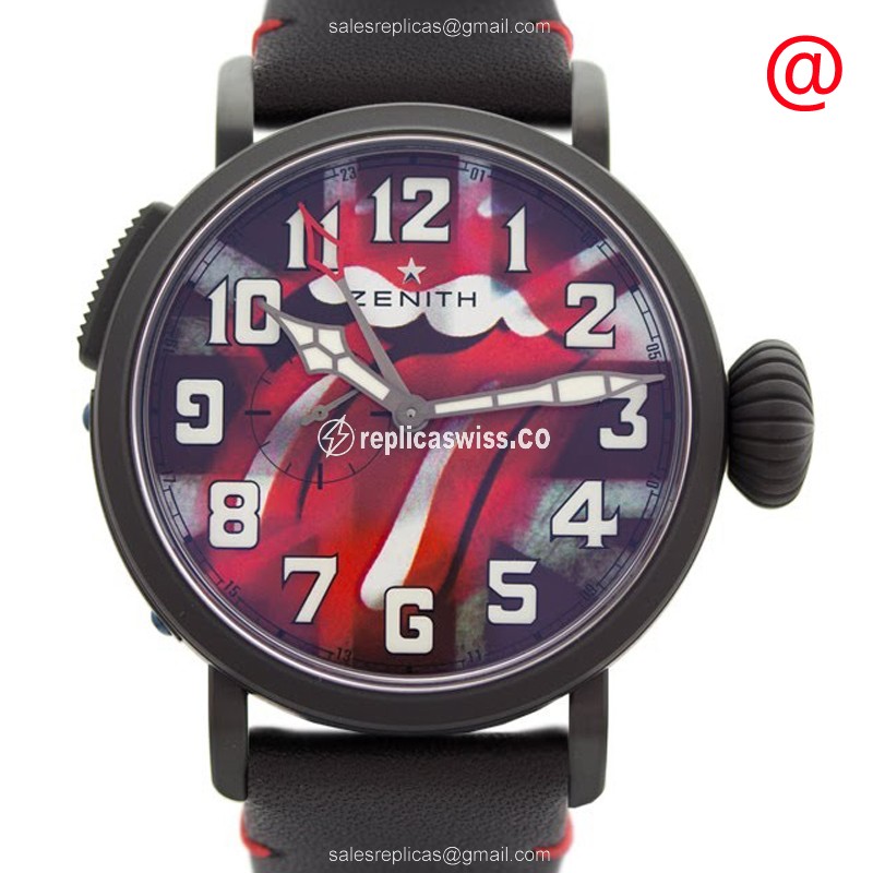 Zenith PILOTS Automatic - Titanium Case - Red Dial - Black Cowhide - Clasp - Luxury Replica PILOTS Watch
