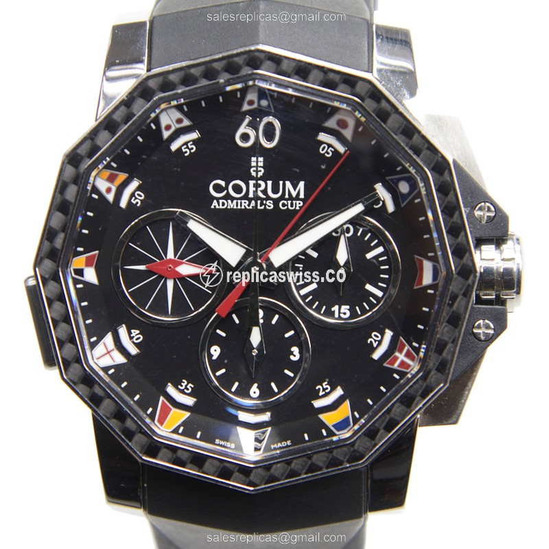 Corum Admirals Cup Replica - Automatic - Steel Case - Black Dial - Black Rubber Strap - Luxury Replica ADMIRALS CUP Watch