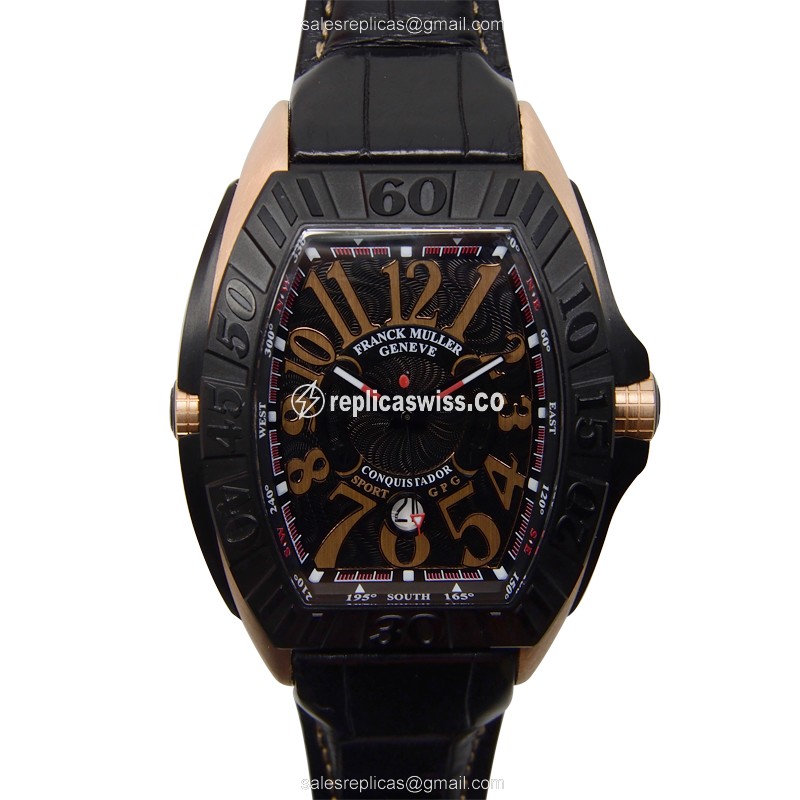 Franck Muller Conquistador Replica | Automatic | 18kt Rose Gold | Black Dial | Rubber Strap