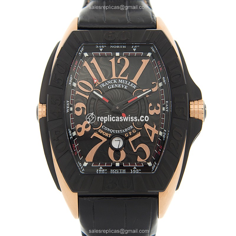 Franck Muller Conquistador Replica - Automatic - 18kt Rose Gold - Black Dial, Alligator Strap